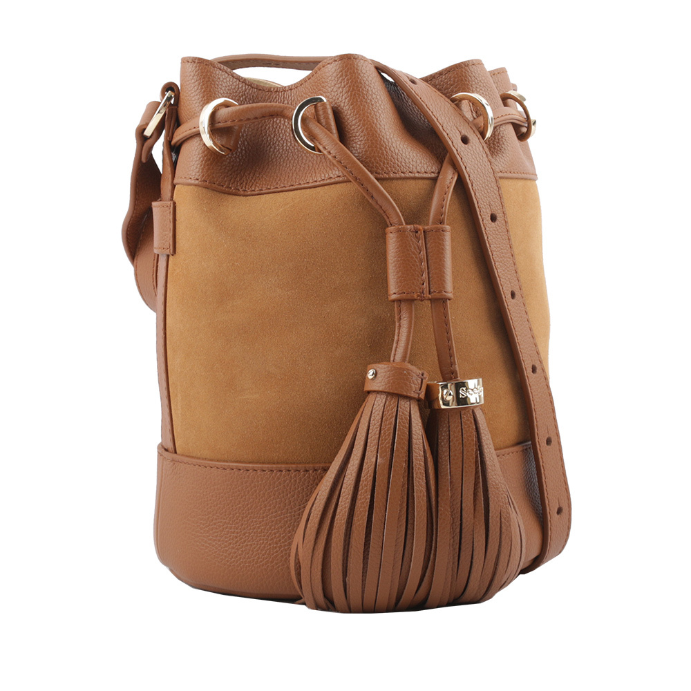 【SEE BY CHLOE】VICKI 山羊皮拼麂皮水桶包(棕色) CHS23ASC12330242