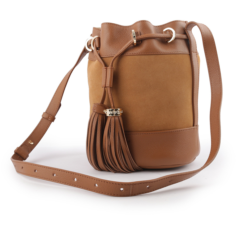 【SEE BY CHLOE】VICKI 山羊皮拼麂皮水桶包(棕色) CHS23ASC12330242