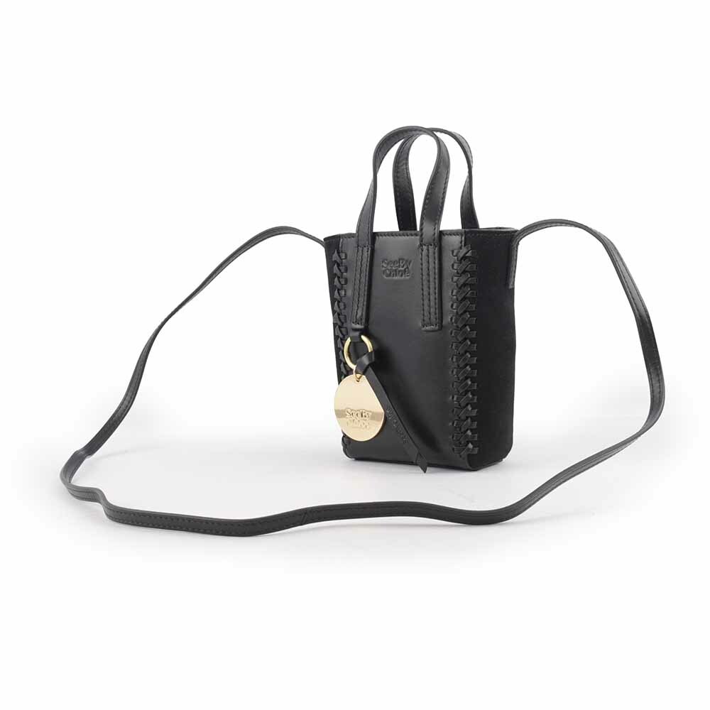 【SEE BY CHLOE】Tilda 小牛皮拼麂皮迷你二用托特包(黑色) CHS23USC05C99001