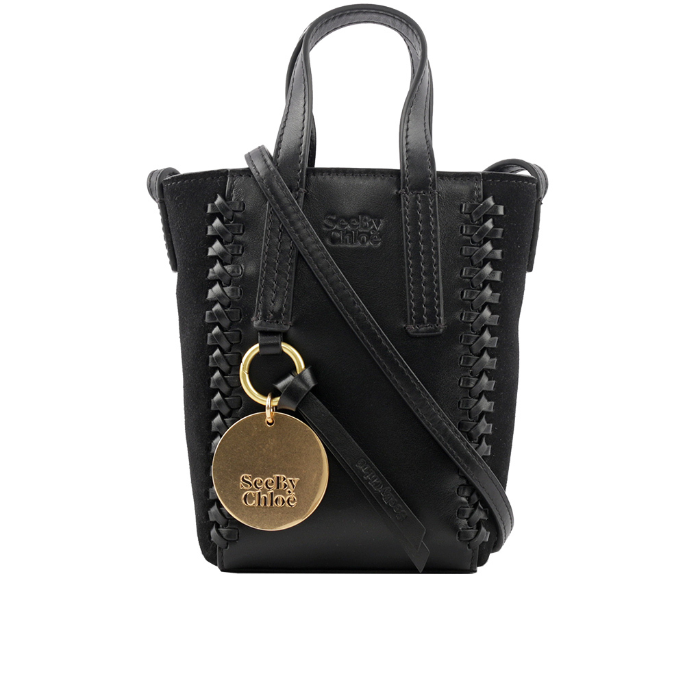 【SEE BY CHLOE】Tilda 小牛皮拼麂皮迷你二用托特包(黑色) CHS23USC05C99001