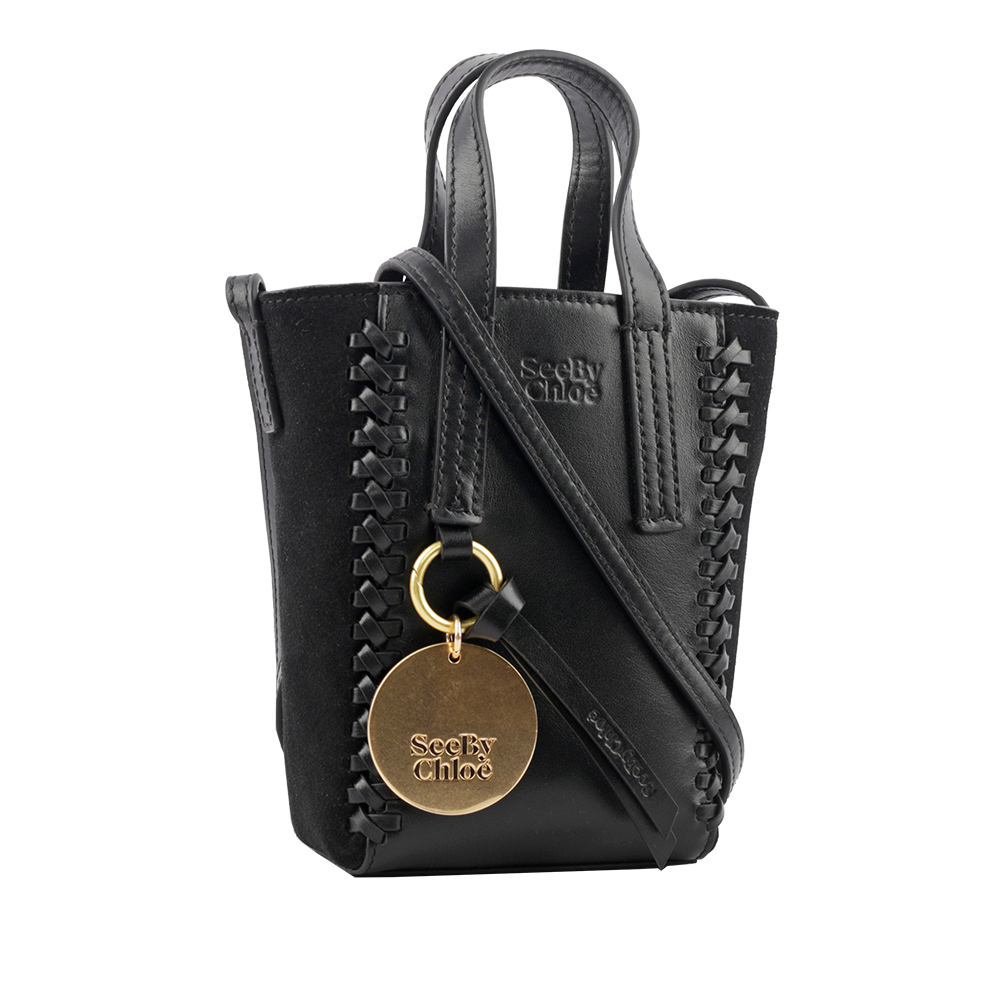 【SEE BY CHLOE】Tilda 小牛皮拼麂皮迷你二用托特包(黑色) CHS23USC05C99001