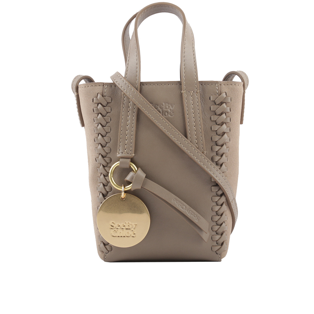 【SEE BY CHLOE】Tilda 小牛皮拼麂皮迷你二用托特包(灰色) CHS23USC05C9923W