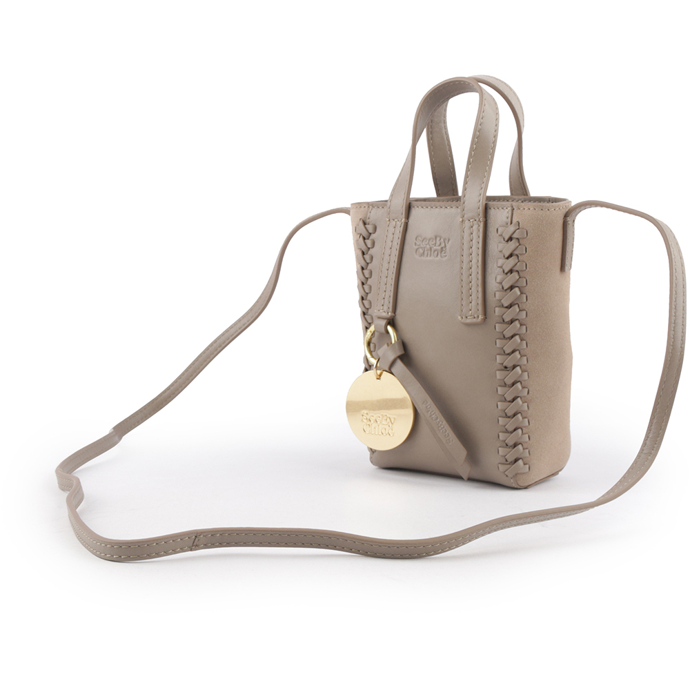 【SEE BY CHLOE】Tilda 小牛皮拼麂皮迷你二用托特包(灰色) CHS23USC05C9923W