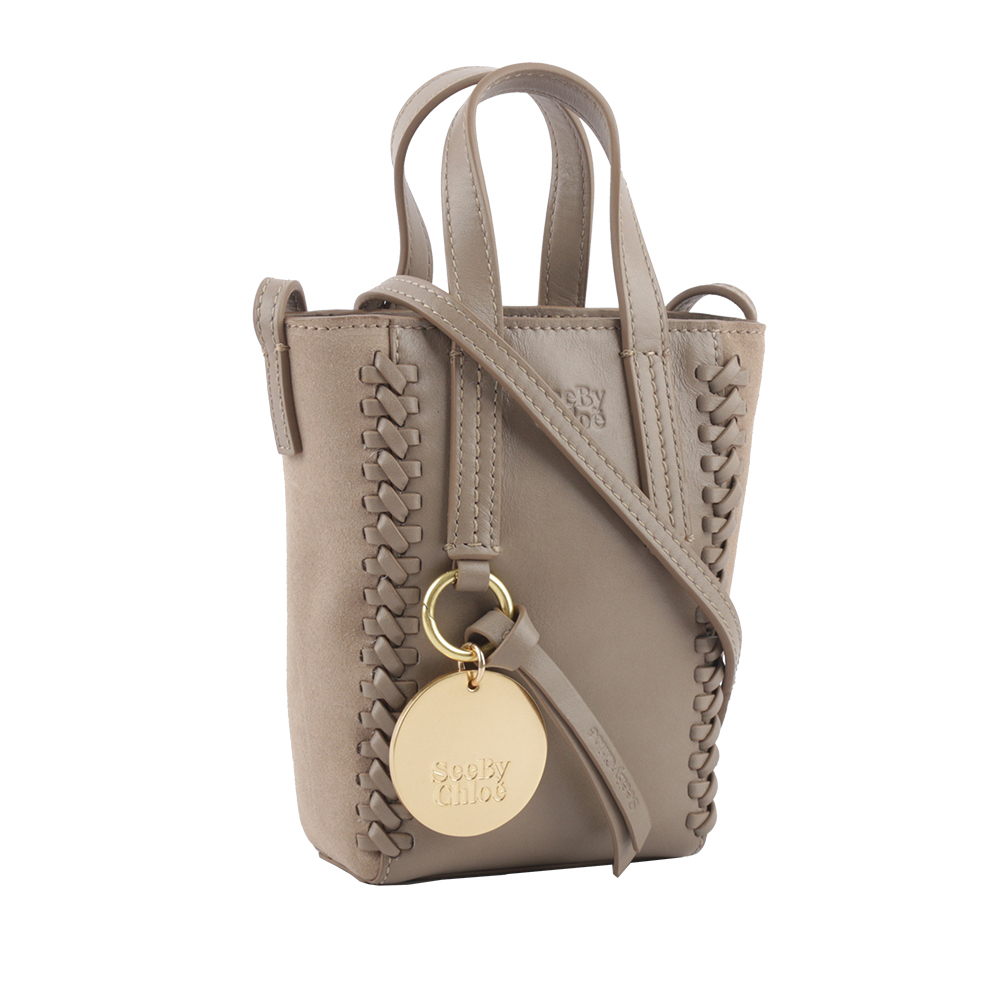【SEE BY CHLOE】Tilda 小牛皮拼麂皮迷你二用托特包(灰色) CHS23USC05C9923W