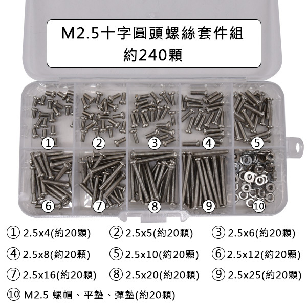 M2 M2.5 M3 十字圓頭螺絲套件組