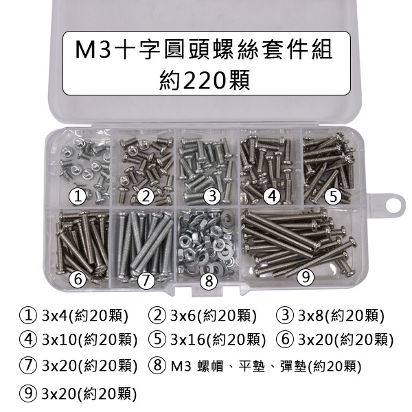 M2 M2.5 M3 十字圓頭螺絲套件組