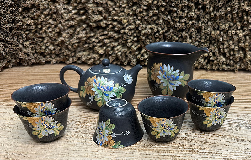 霧光黑牡丹茶具組｜1壺1海6杯 1壺2杯多款任選 質感茶器推薦