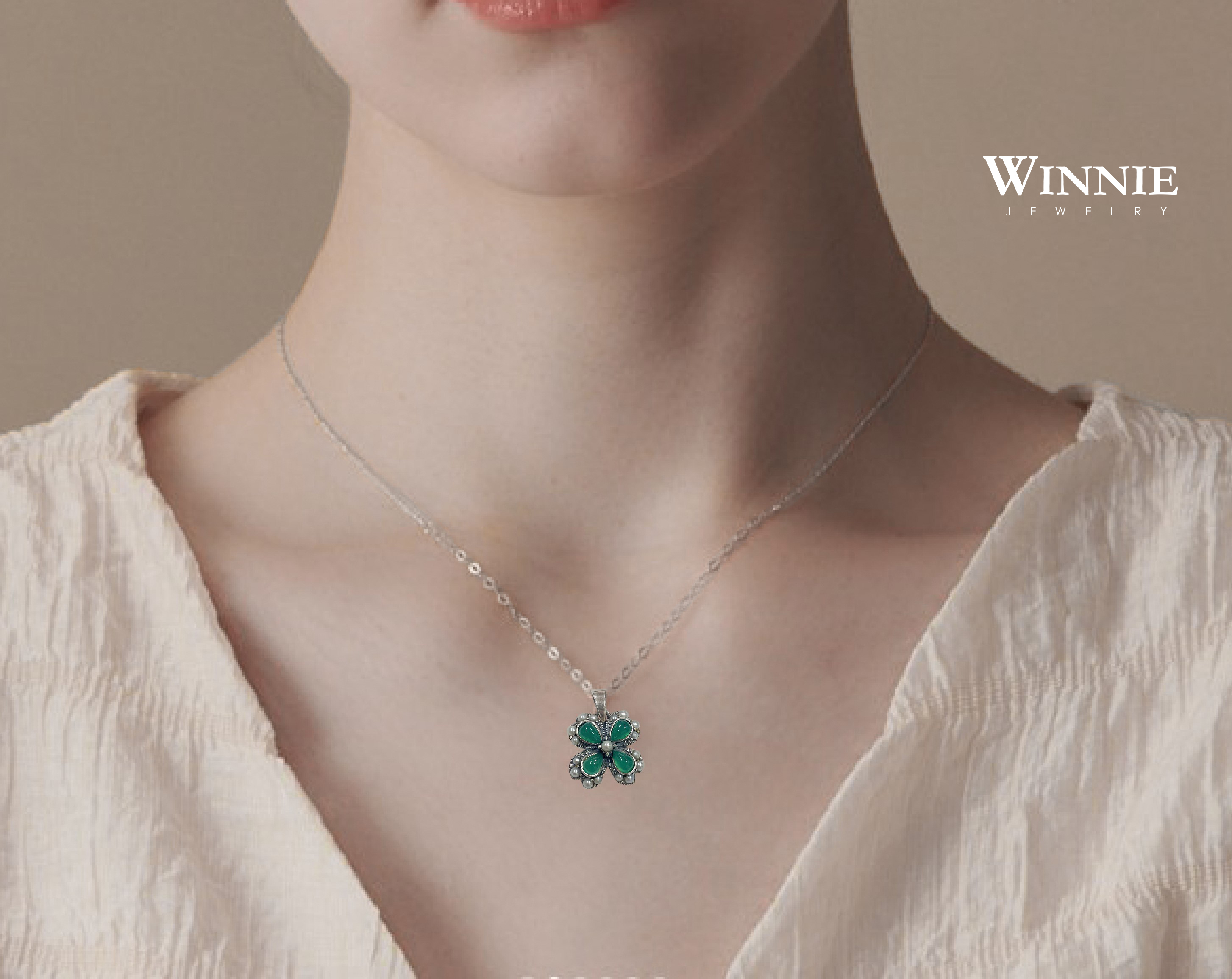 幸運草綠玉髓墜子