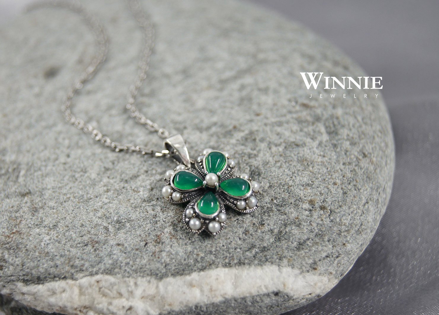 幸運草綠玉髓墜子