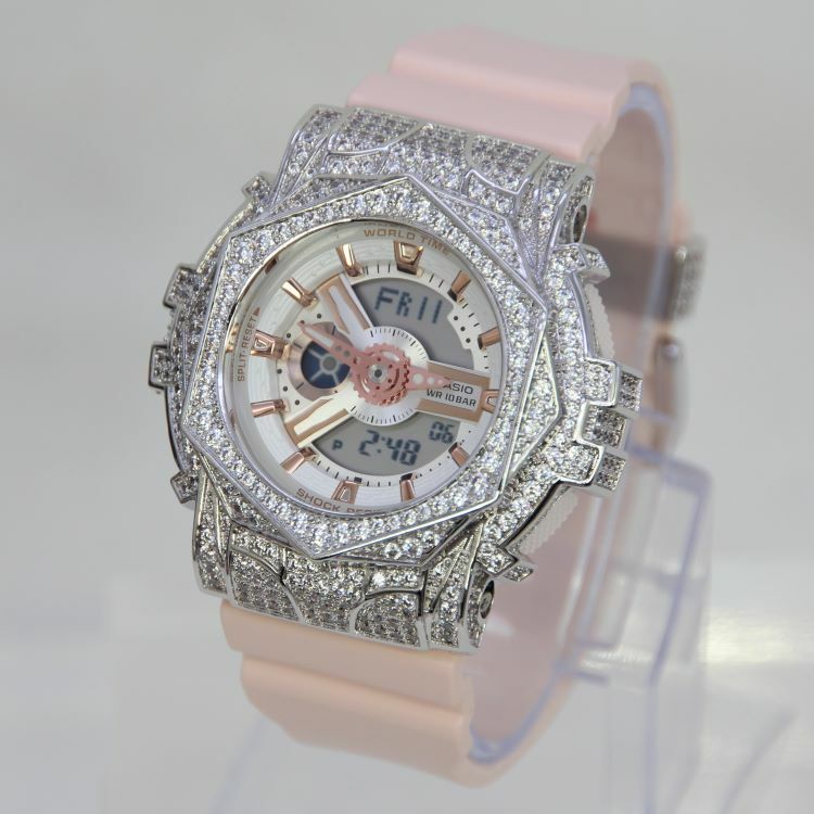 銀色 改裝手錶 BA-110RG-4A - 玫瑰