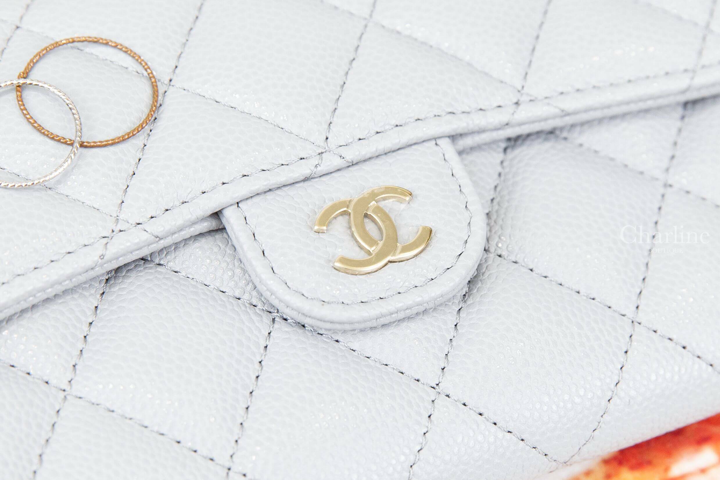 Chanel Medium Flap Wallet 灰色金CC荔枝菱格紋前釦式中夾