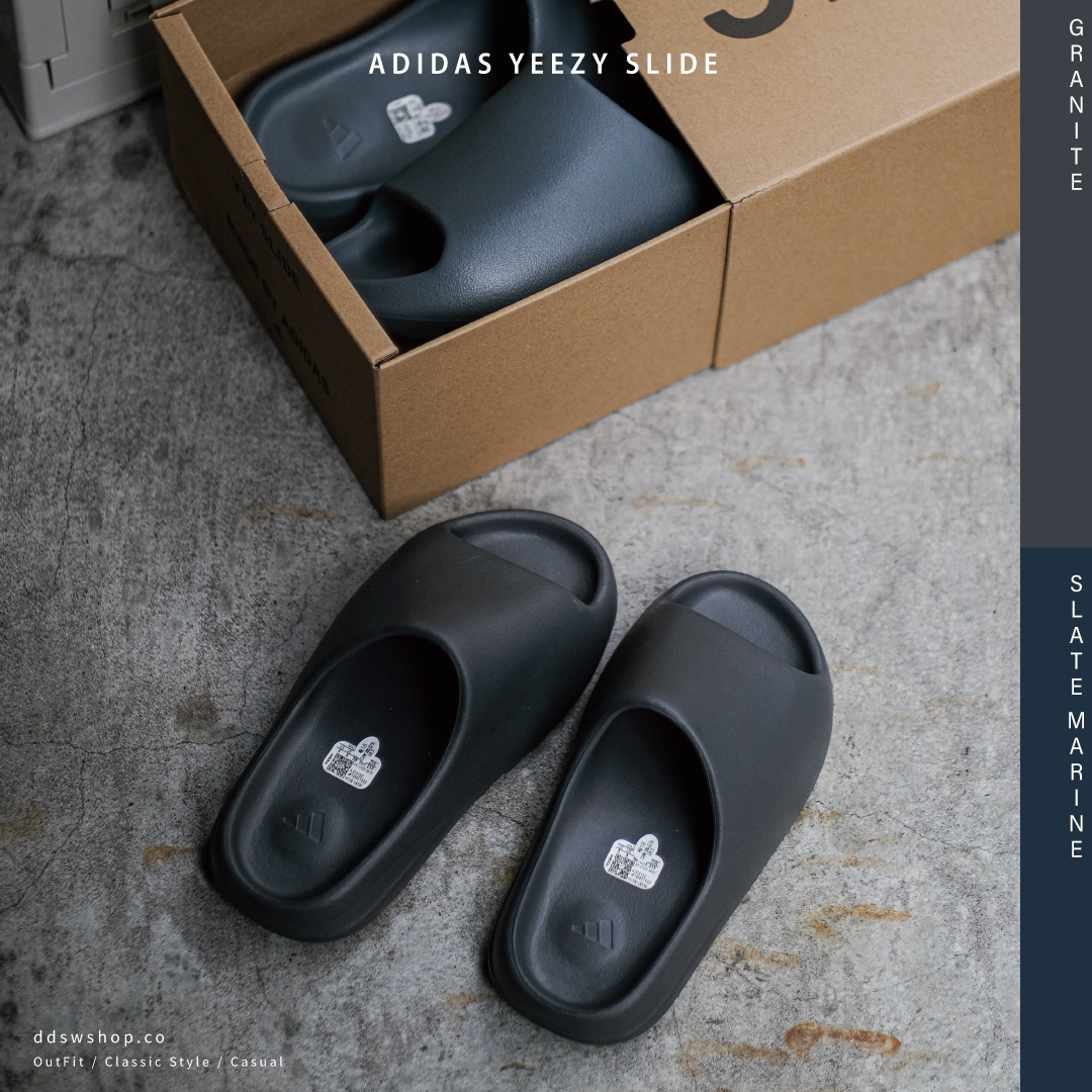 Adidas Yeezy Slide 拖鞋炭灰色Granite ID4132 暗青色Slate Marine