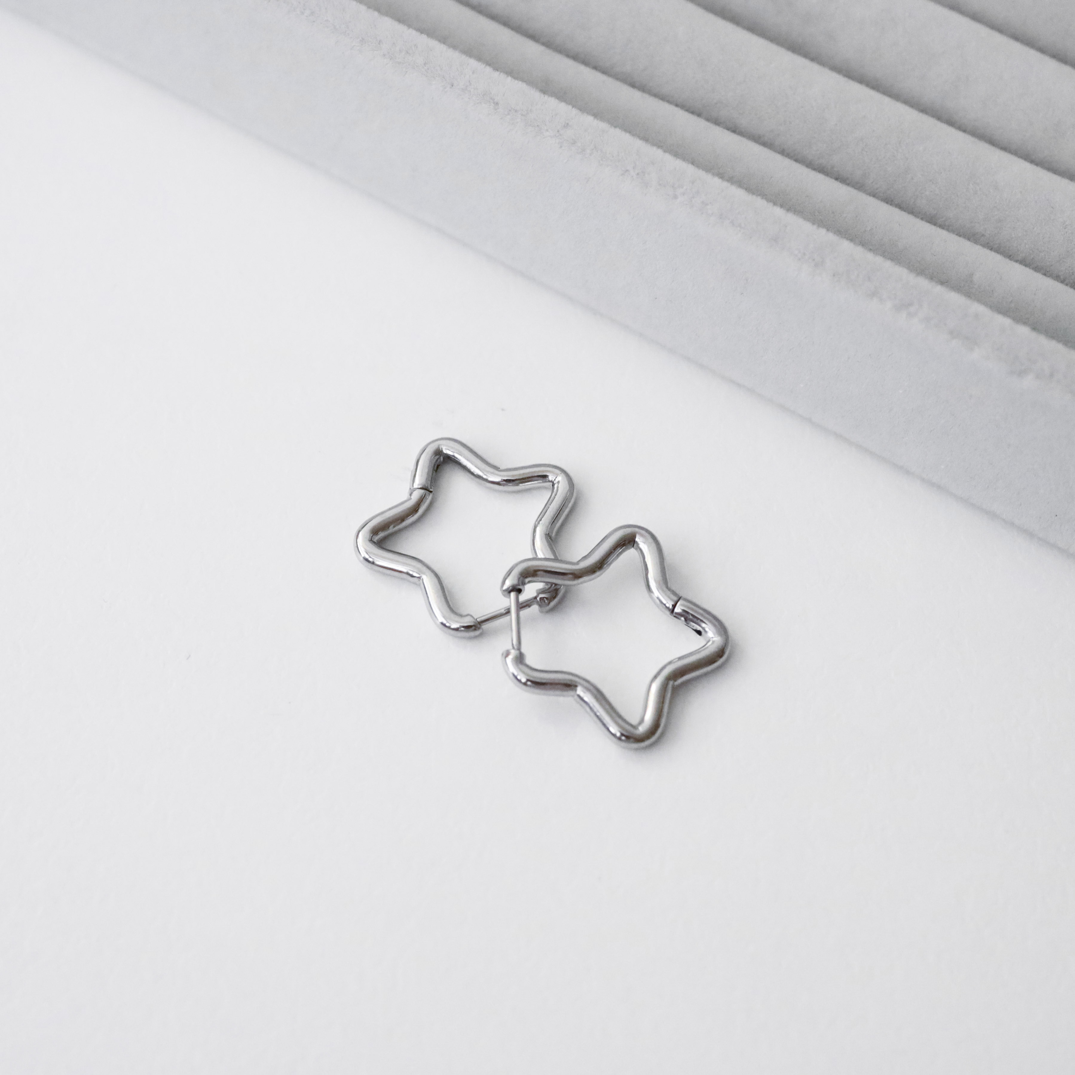 不怕水兩色星星鋼耳圈