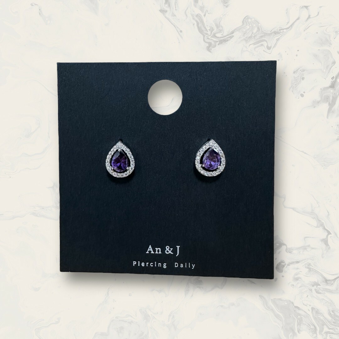 韓國直送-銀針 線鋯水滴框中大水滴鋯 鍍白金 2色