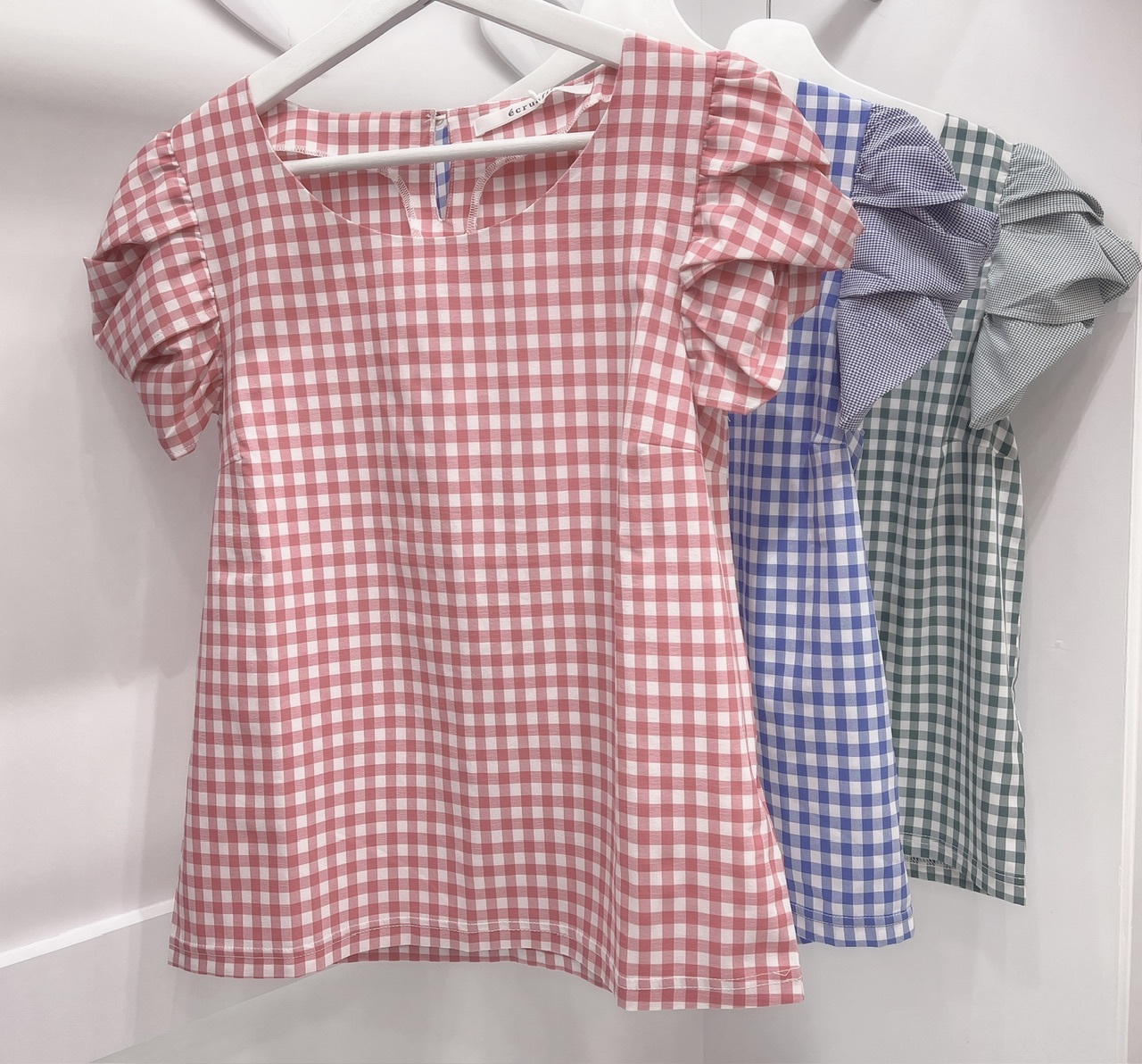 麻花袖格子上衣