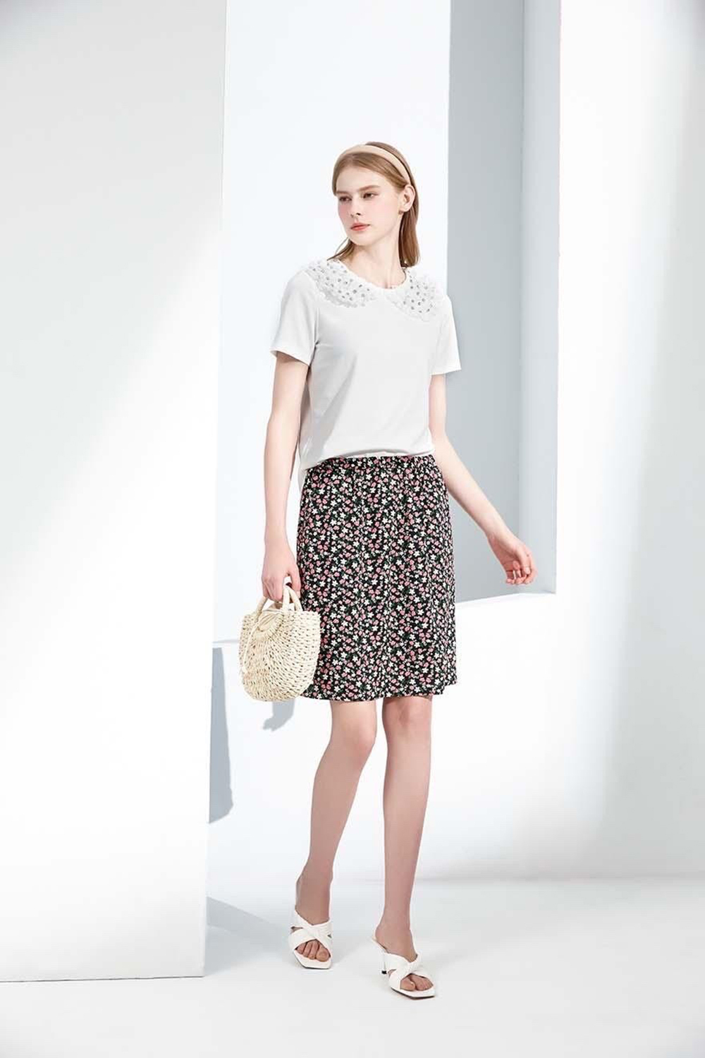 OL韓風甜美輕熟氣質小碎花雪紡短裙S6511