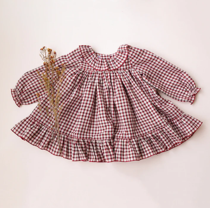 Dannie and Lilou-Long Sleeve Ruffle Collar Dress圓領荷葉綴邊長袖洋裝(Red & Black Gingham)