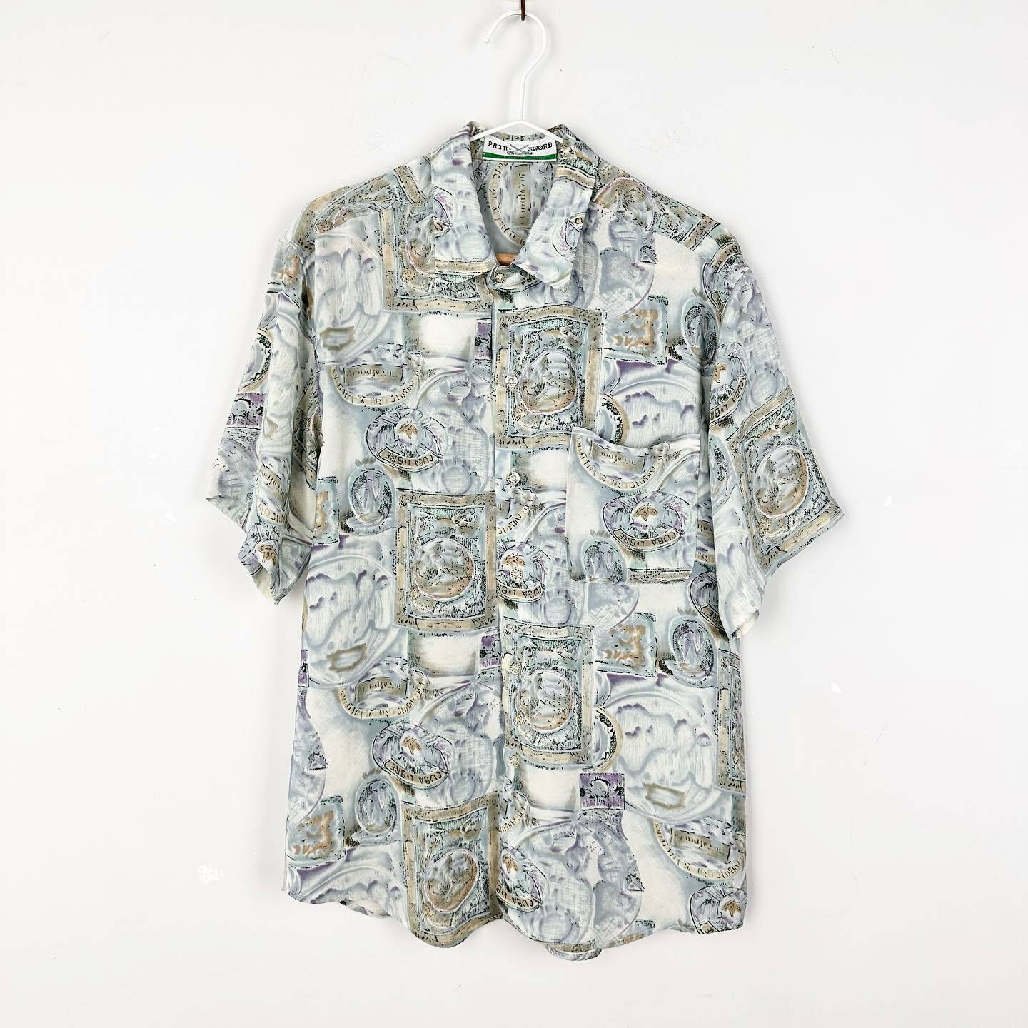 淡灰帶紫抽象圖案短袖上衣