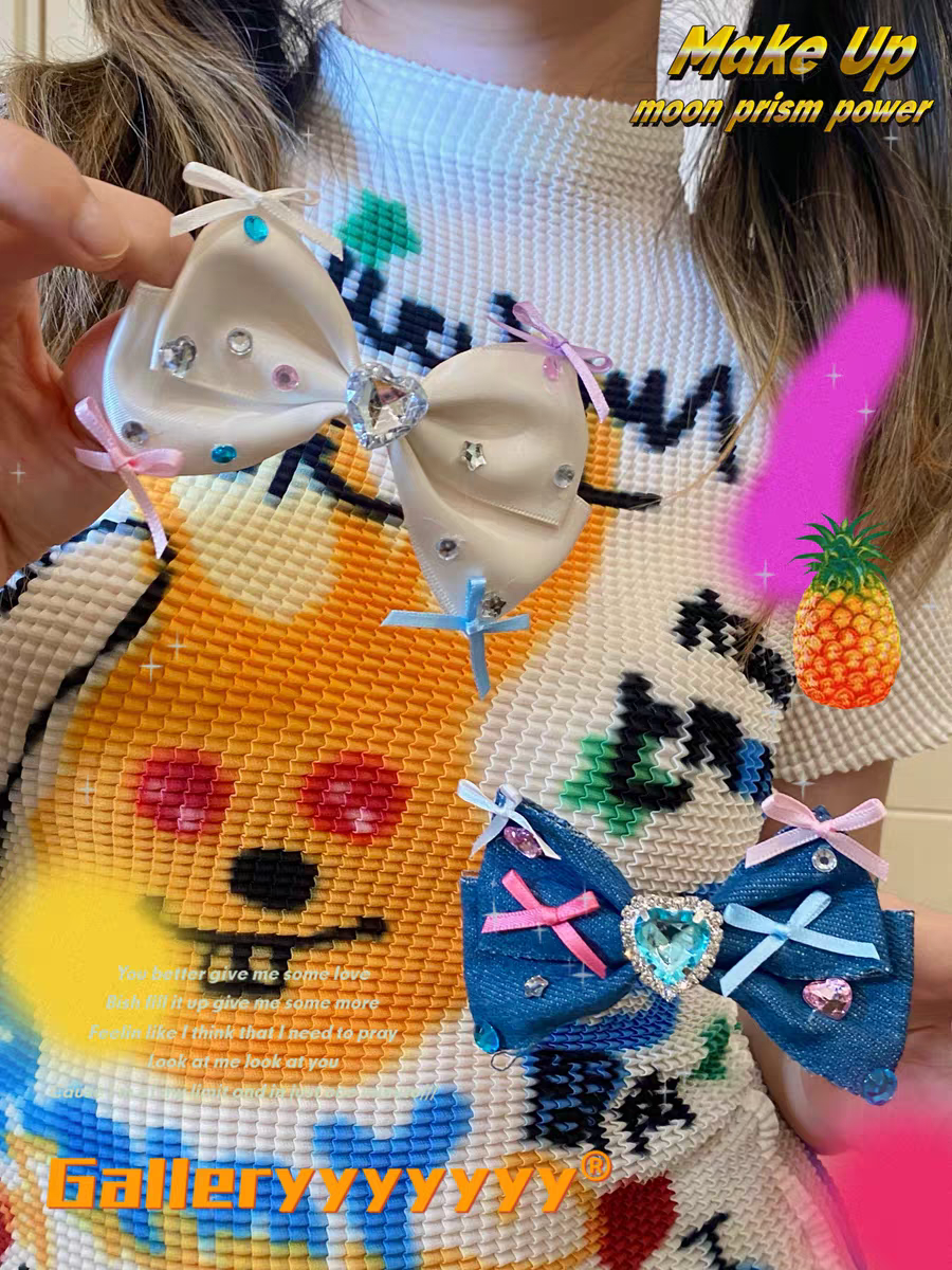 [3 for RM10] Delicate Blue Heart Rhinestone Denim & White Bow Hair Clip