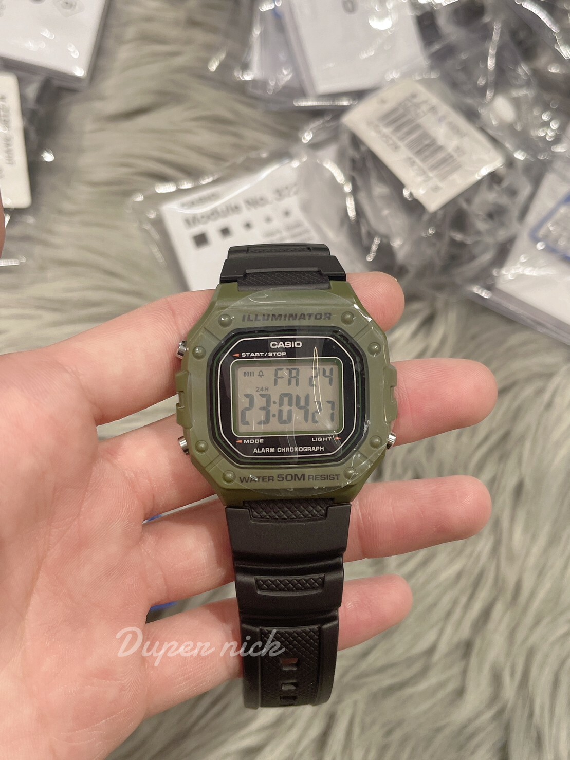 CASIO 卡西歐 復古方型 計時 電子 手錶 墨綠