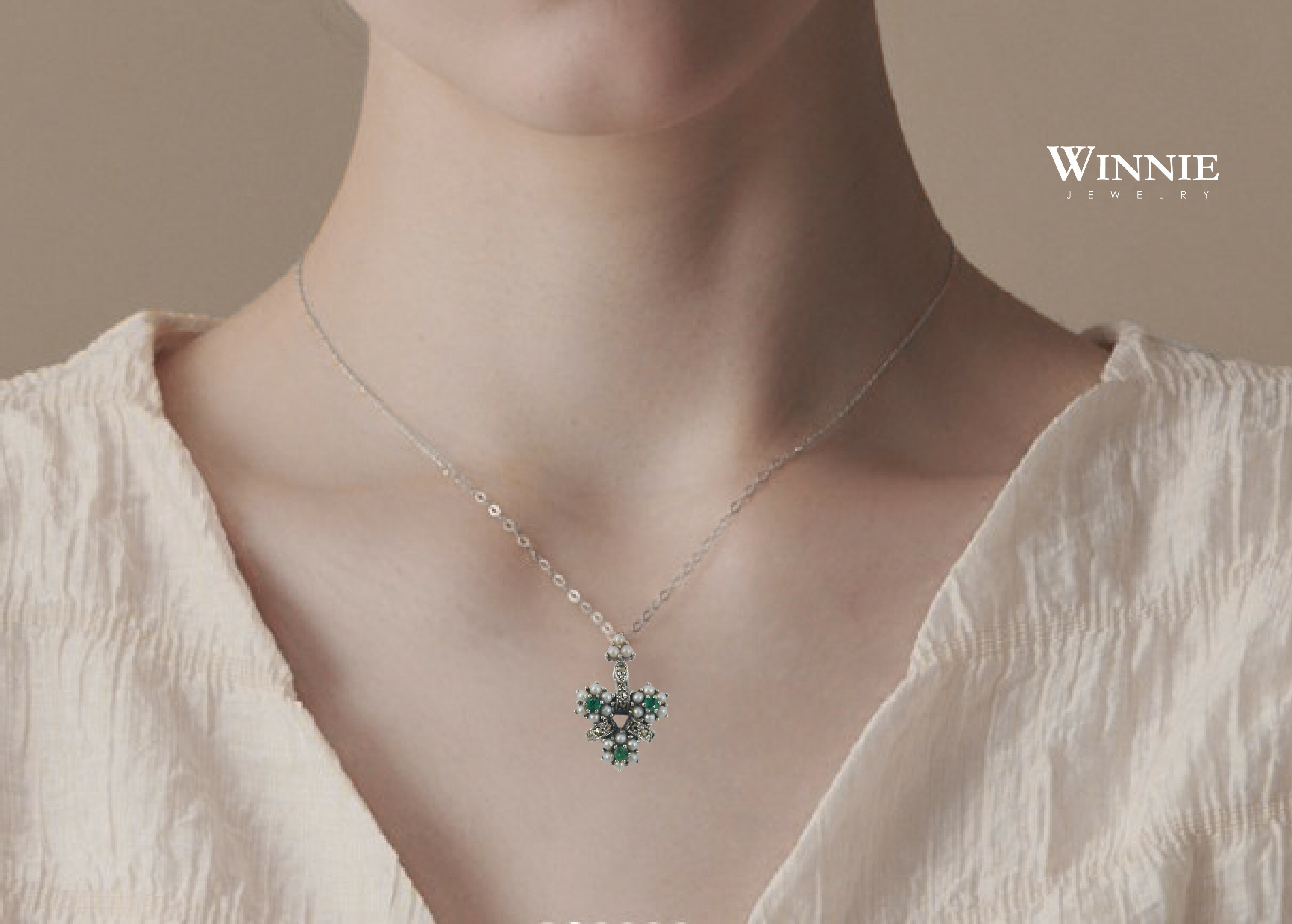 祖母綠三花墜子