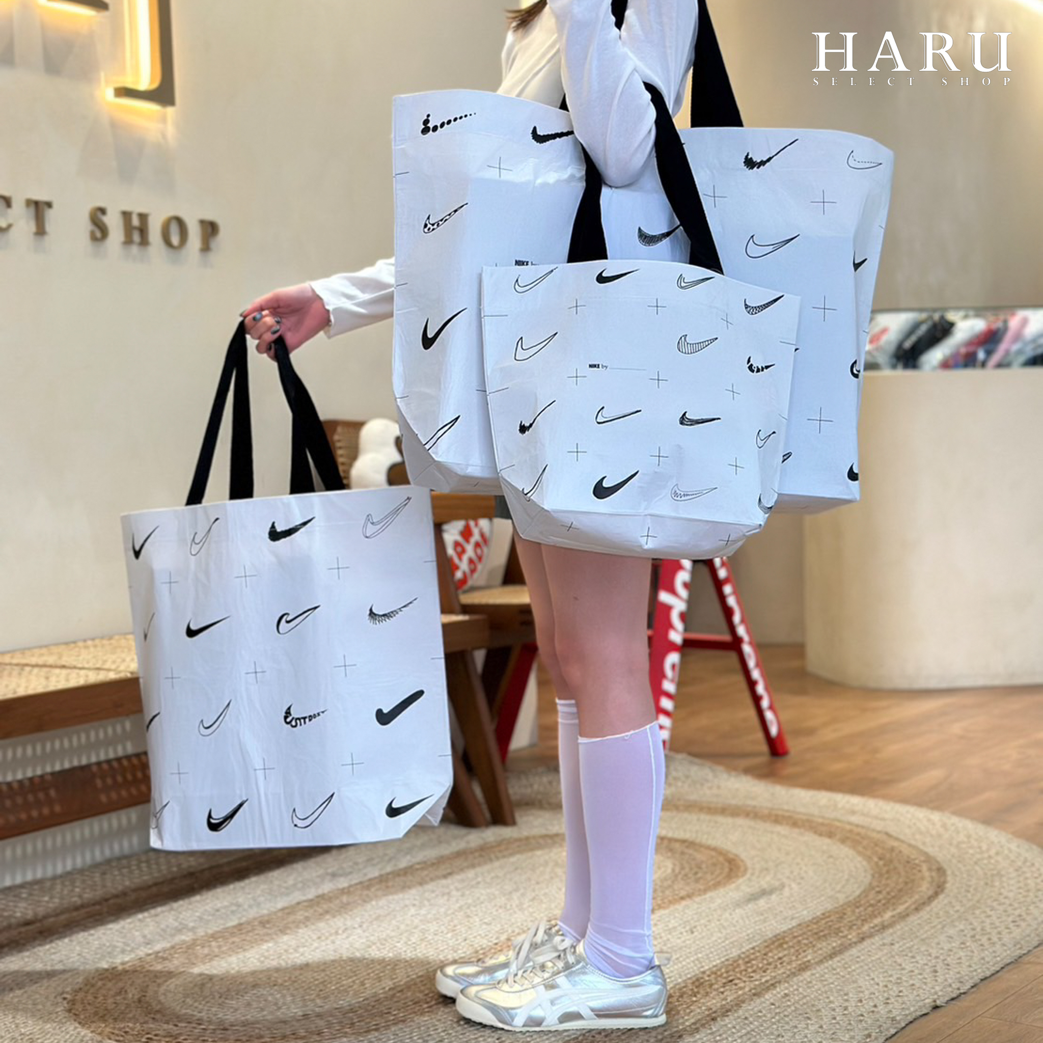 【海外地區門市限定】 韓國 弘大/上海/日本 NIKE JORDAN TOTE BAG 塗鴉勾勾 防潑水杜邦塗層 環保材質手提購物袋