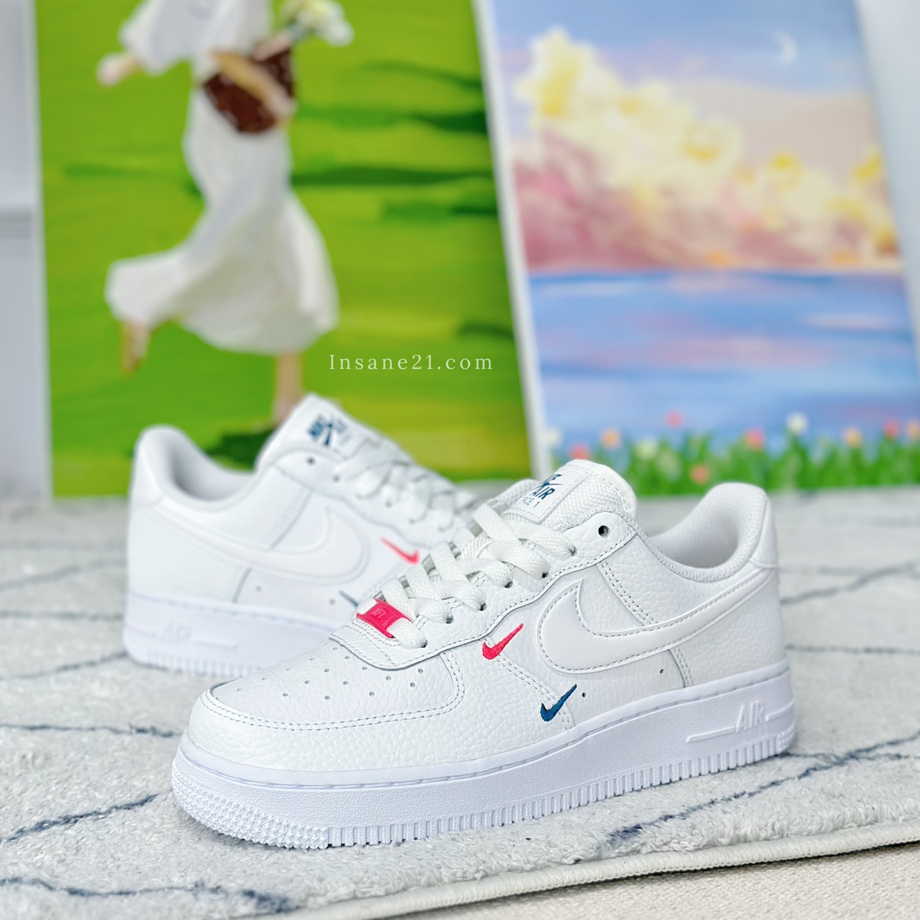 NIKE AIR FORCE 1 07 ESS 全白雙勾刺繡橘黃勾藍綠勾CT1989-101