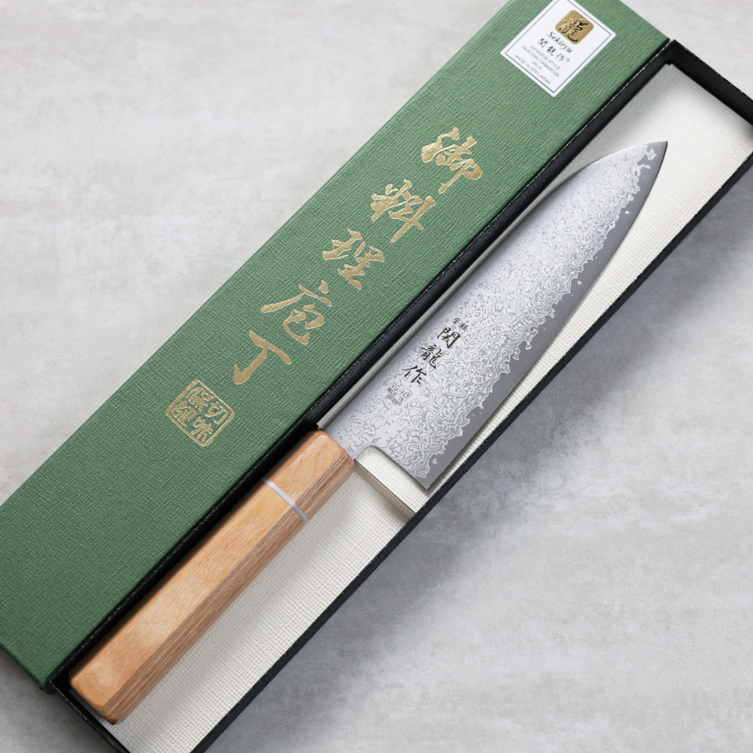 関龍作 三德 180mm VG10鋼 33層大馬士革 和柄