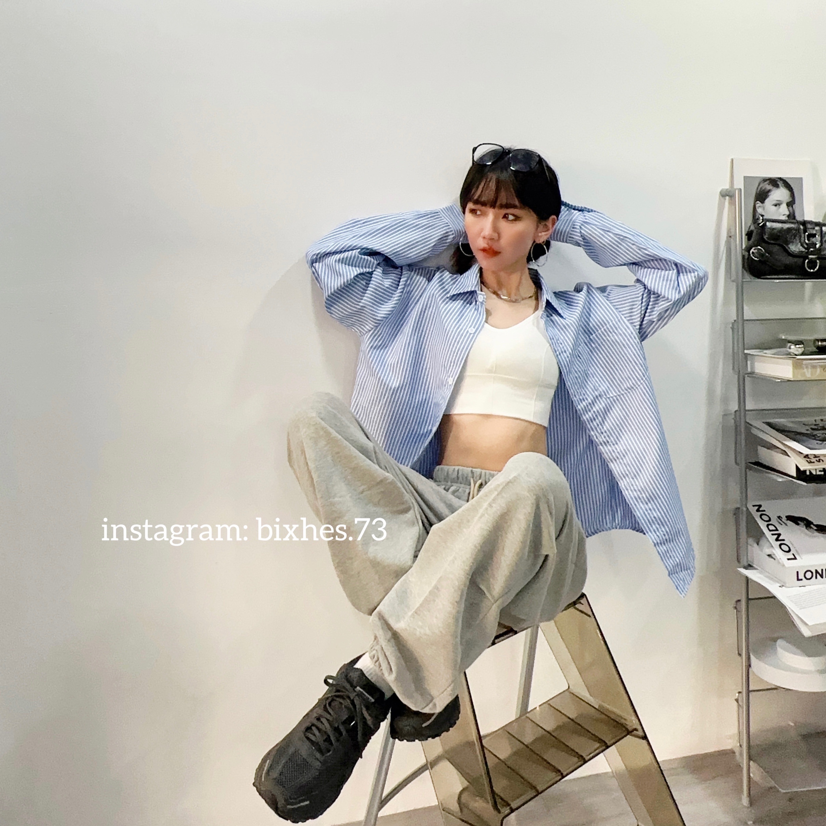 單口袋條紋長袖襯衫(G00026)