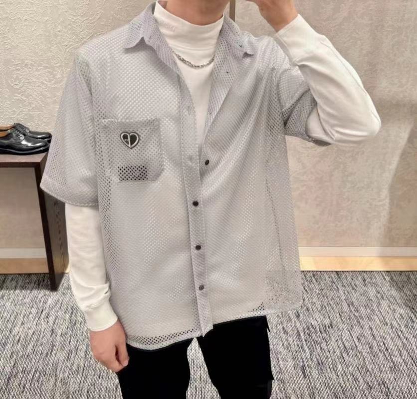 Dior Homme  灰色桃心網眼襯衫短袖 213C517A 5491 C800 -T