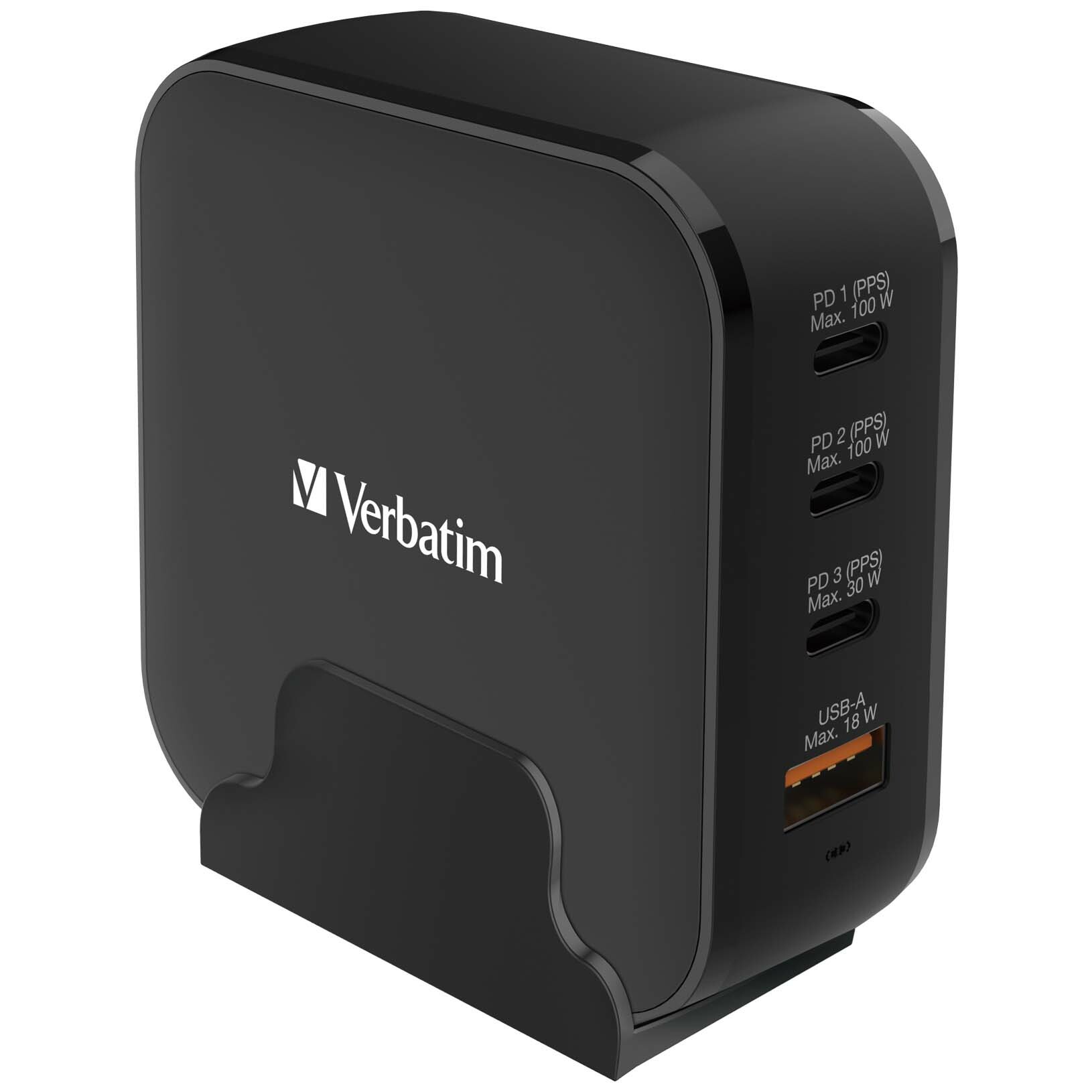 Verbatim 4 Port 150W PD & QC 3.0 GaN Charger (with AC Power Cord & Stand) 66910