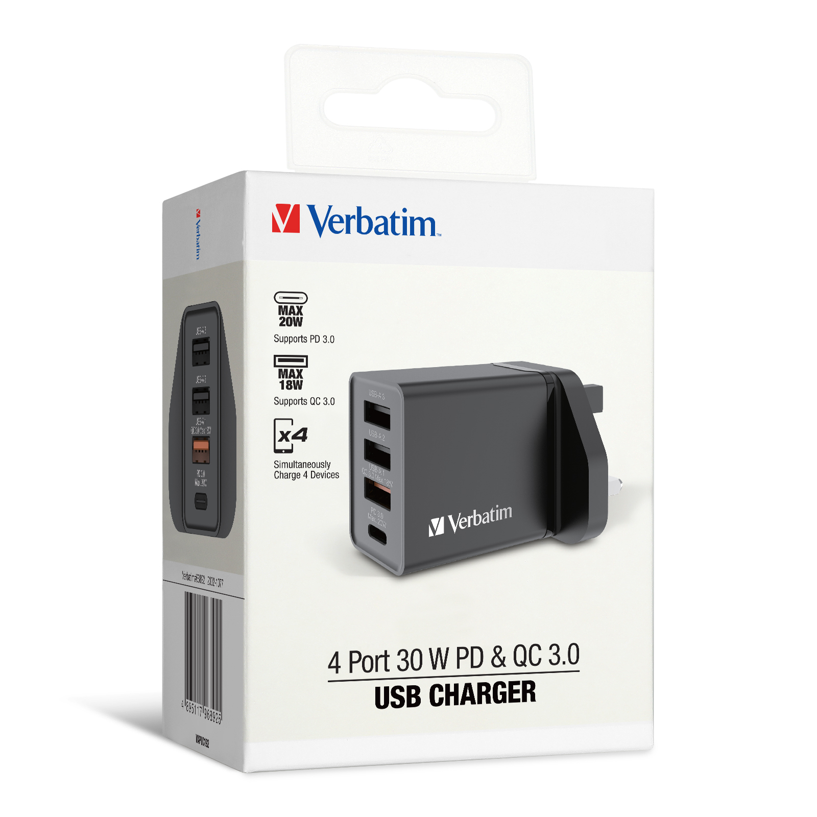 Verbatim 4 Port 30W PD & QC 3.0 USB Charger 66892 / 66897