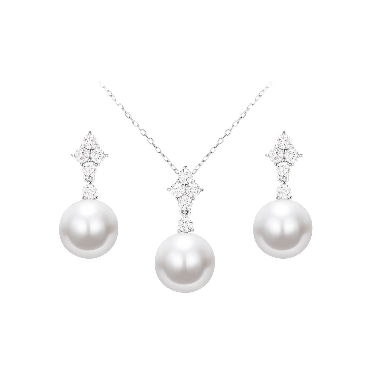 經典白珍珠 925銀項鍊耳釘