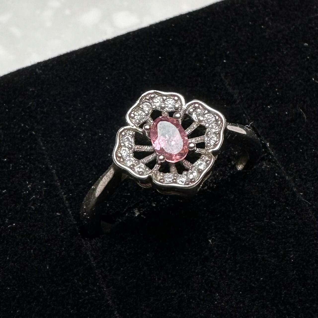 925銀戒指 粉花花碧璽戒指