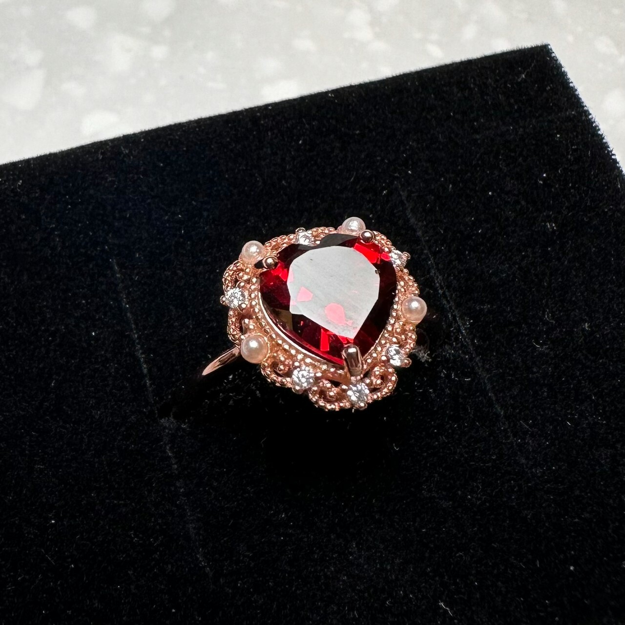 925銀戒指 愛心紅石榴石戒指
