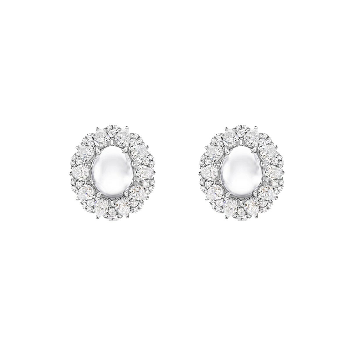 白色蛋型繁花 925銀耳環