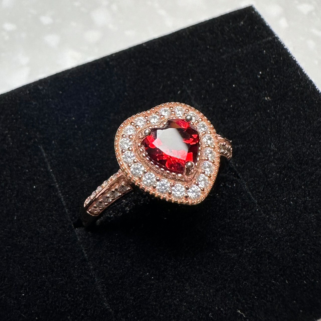 925銀戒指 愛心紅石榴石戒指