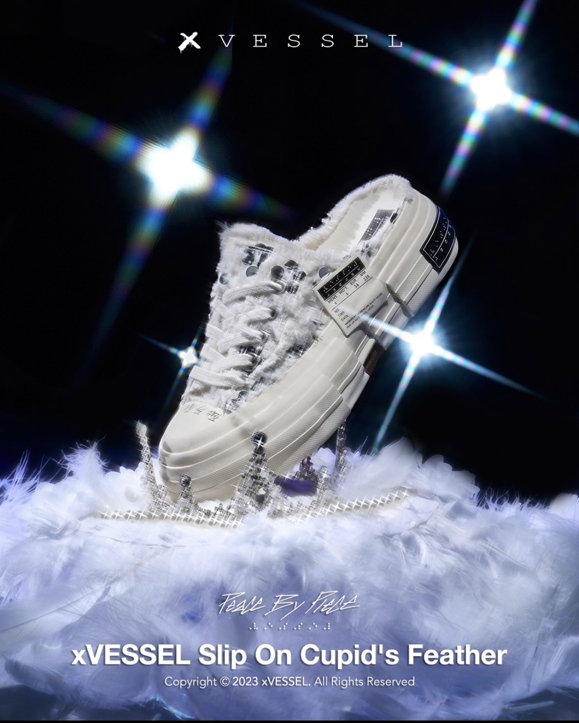 xVESSEL G.O.P. Cupid's Feather 感溫變色 毛絨亮片 白色 穆勒拖