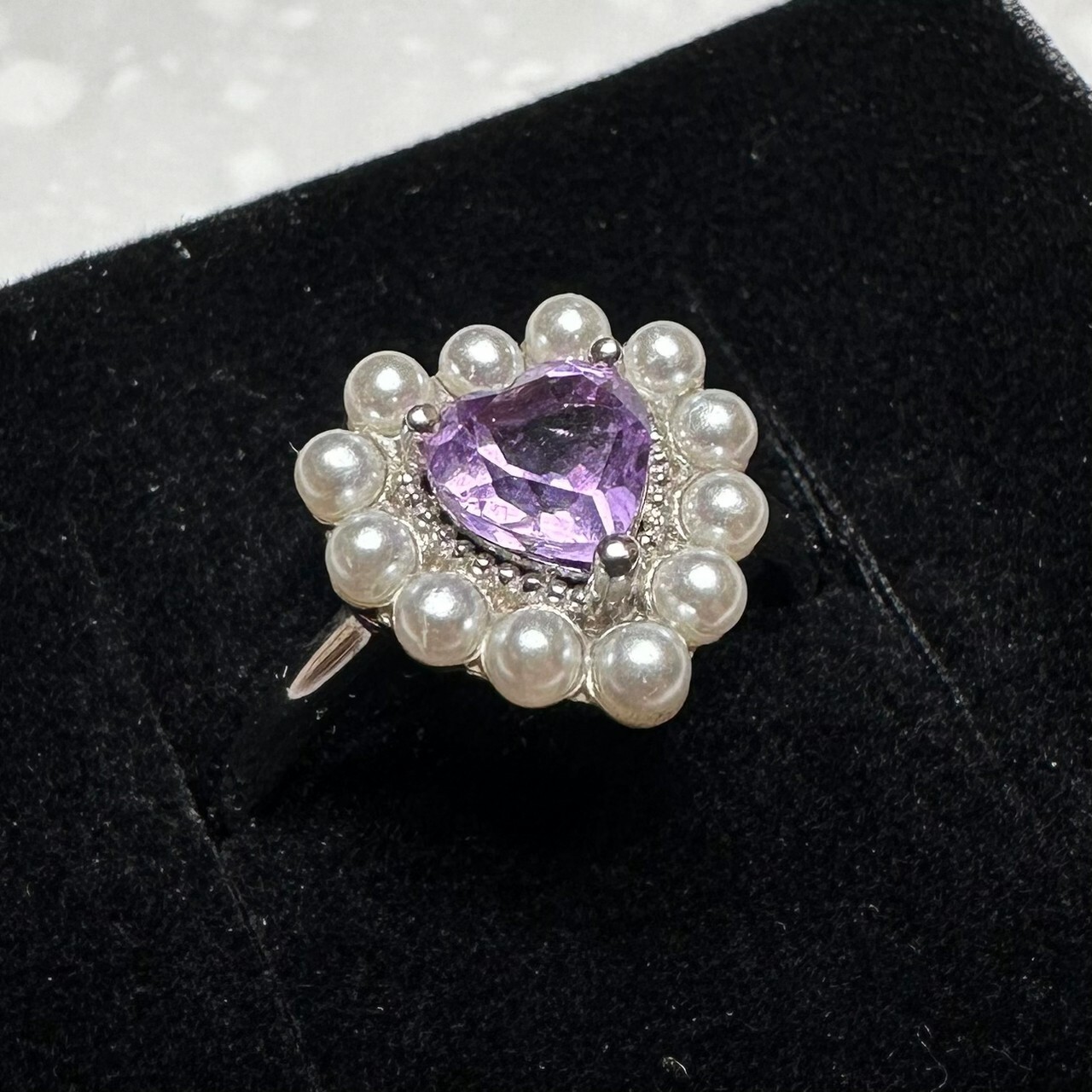 925銀戒指 公主風愛心紫水晶戒指