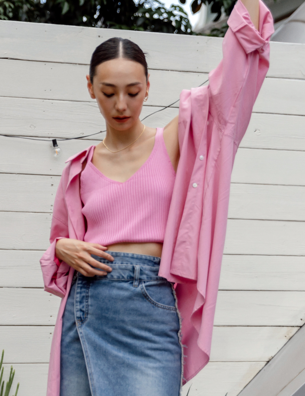 oversize寬版設計襯衫（粉色）