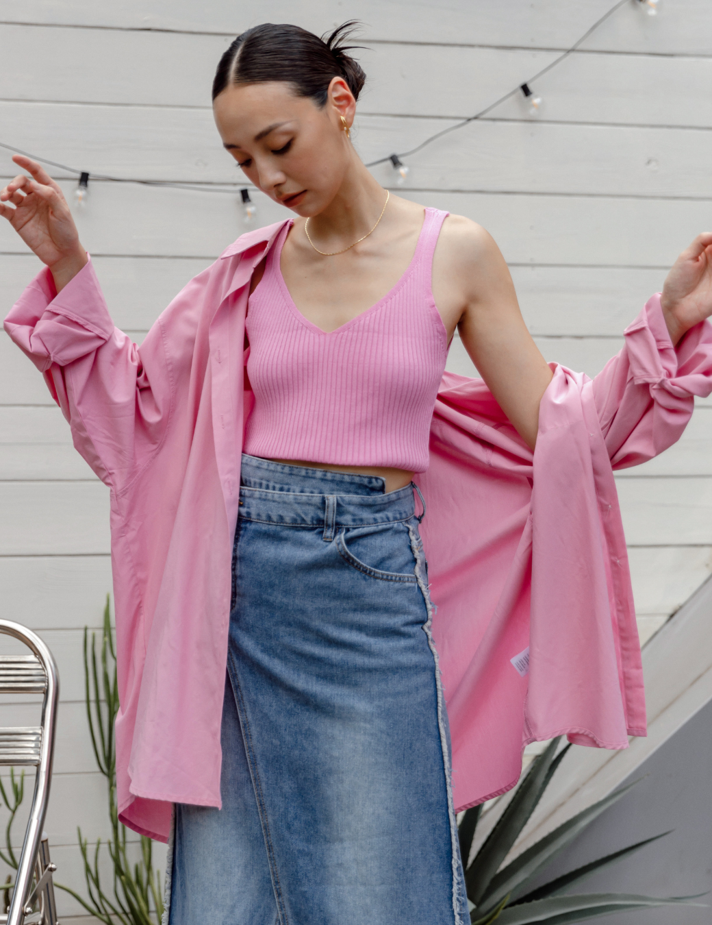 oversize寬版設計襯衫（粉色）