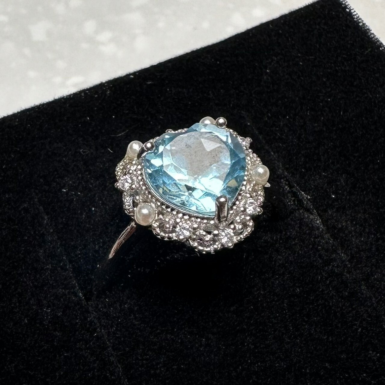 925銀戒指 愛心藍托帕石戒指