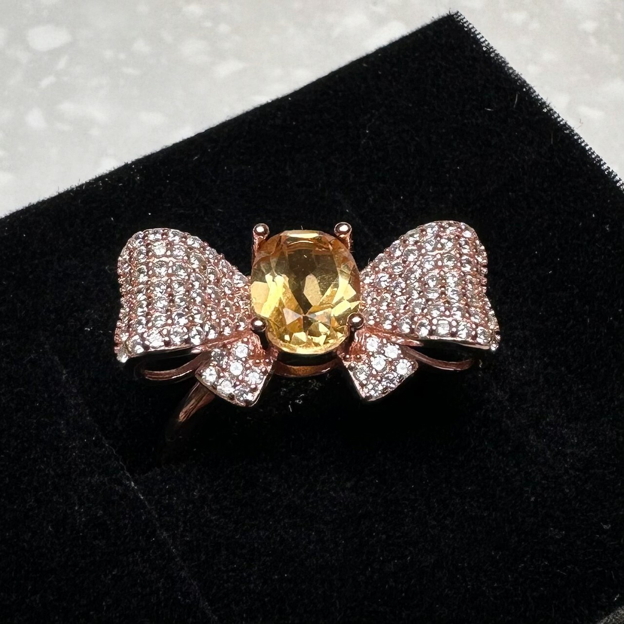 925銀戒指 蝴蝶結黃水晶戒指