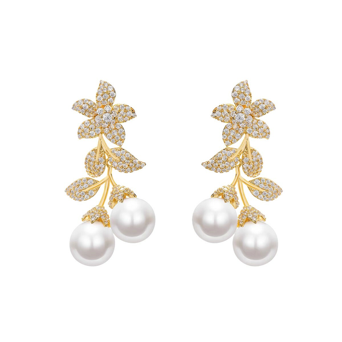 花瓣雙金珍珠 925銀耳環