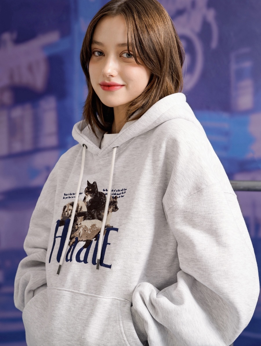 <預購> 韓國TWN 電繡寵物集結高磅刷毛帽T#帽踢