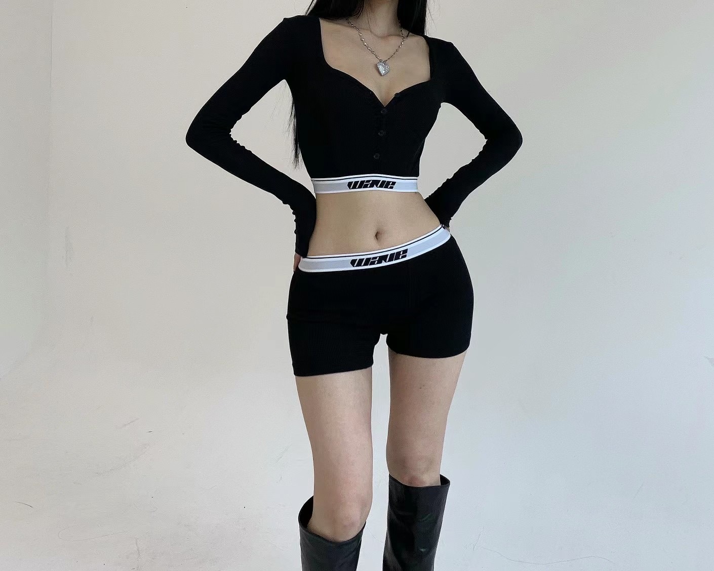 🇰🇷韓國 Wave 鈕扣 辣感 針織 長袖 運動 套裝Set