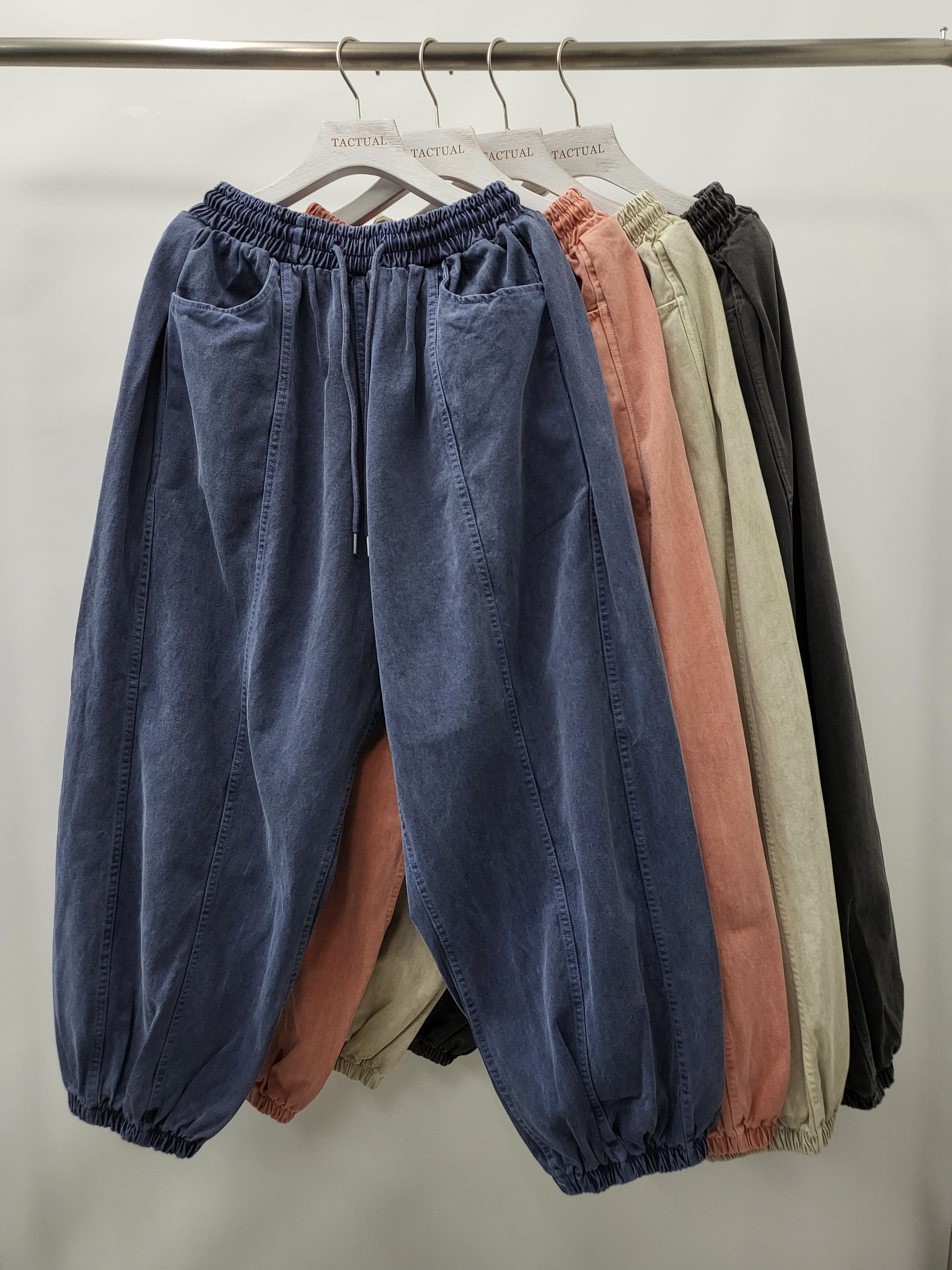 淨色洗水束腳鬆身褲 P2592