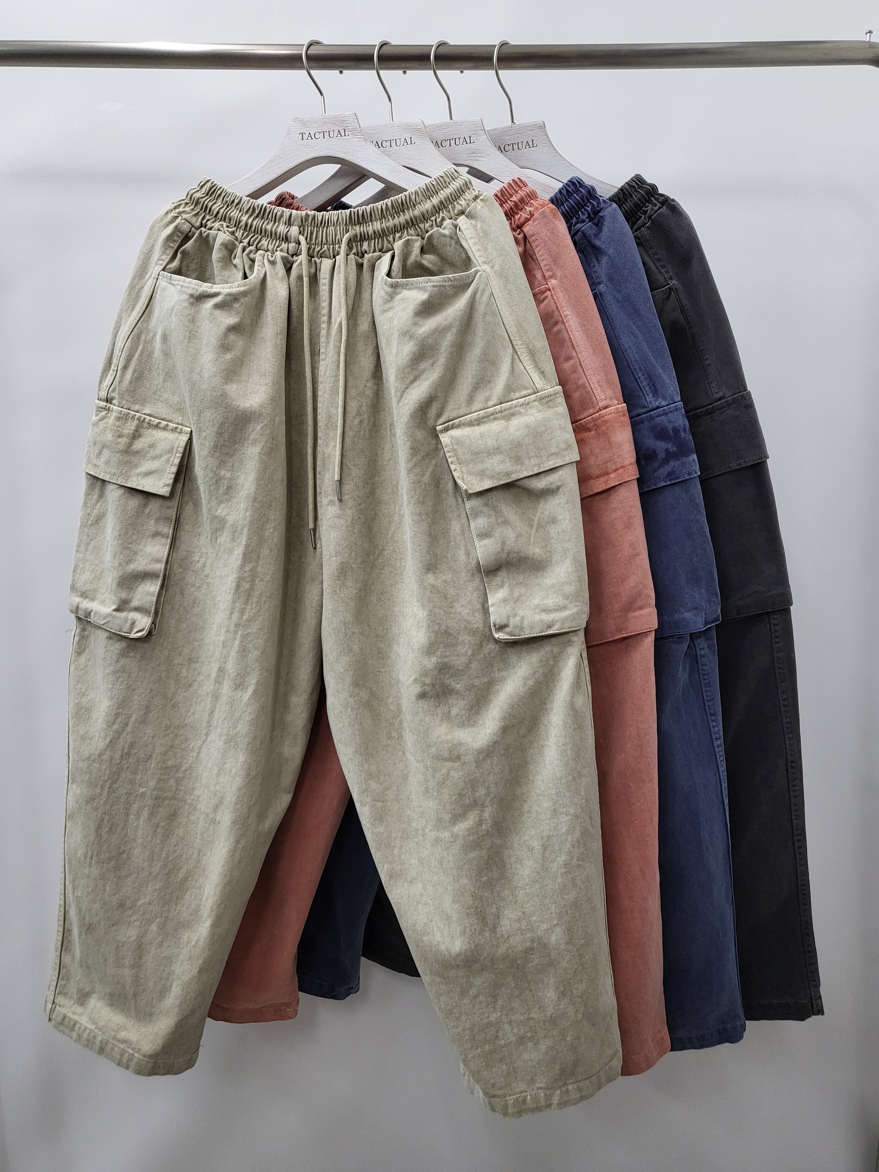 淨色洗水工裝鬆身褲 P2593