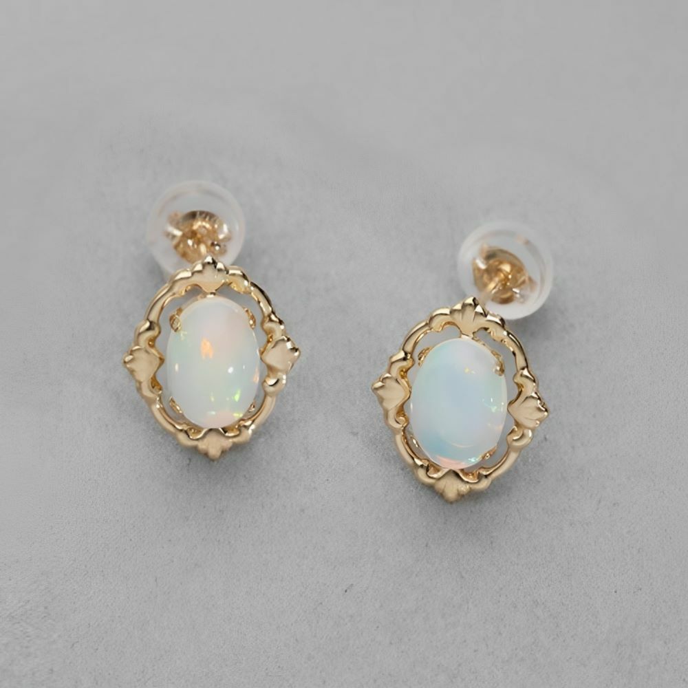 【me.luxe】K10復古刻紋蛋白石耳環