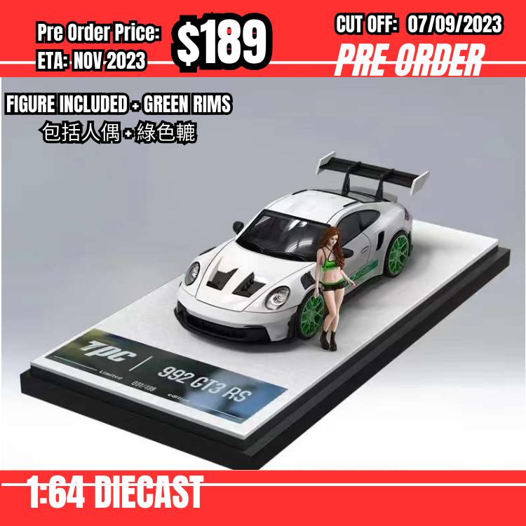 PO-$189 * Time Micro * 1:64 Porsche 992 GT2 RS w/Green Wheels + Figure [OD04/09]
